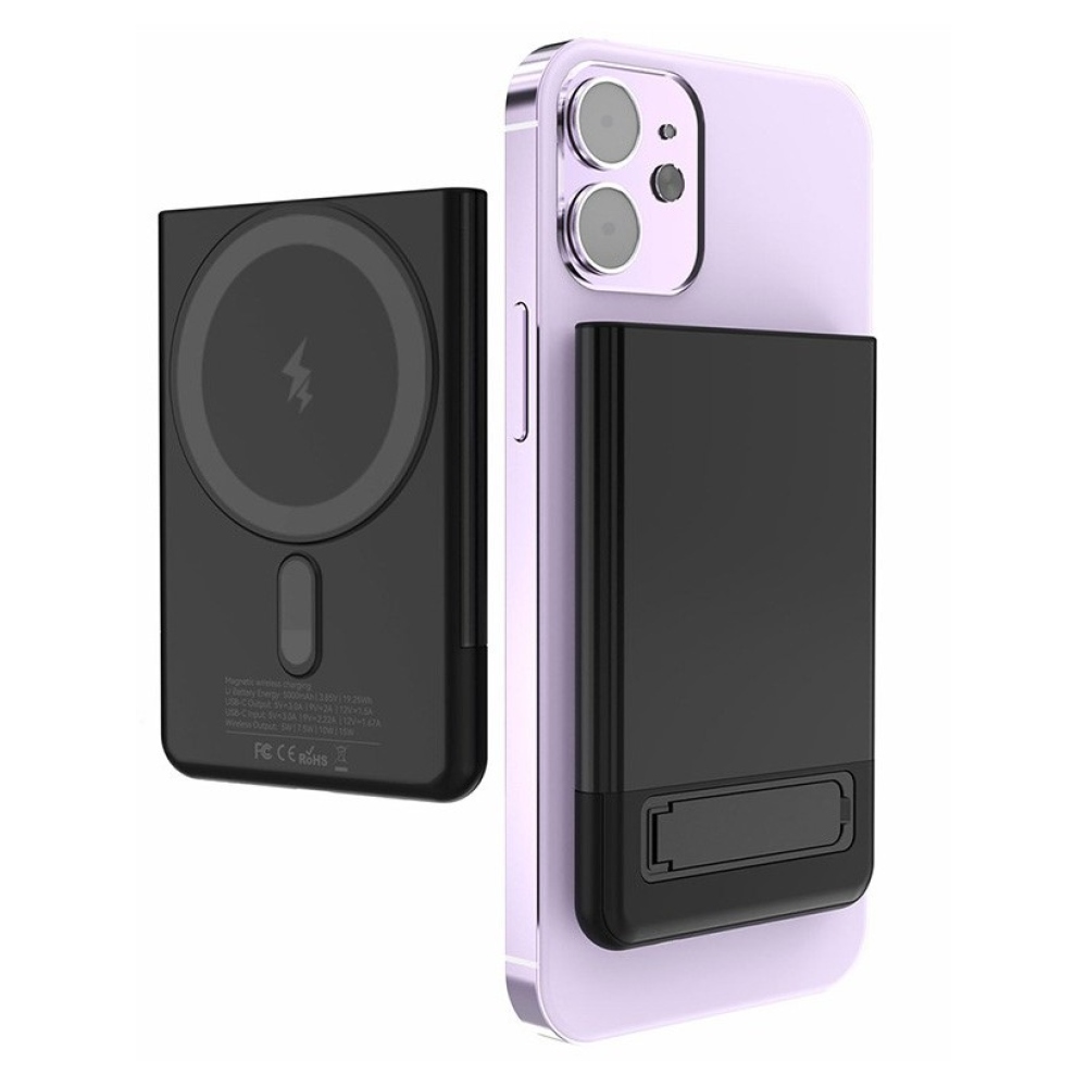 M10 Ultra tenká magnetická powerbanka 5000 mAh 15W se stojánkem - černá