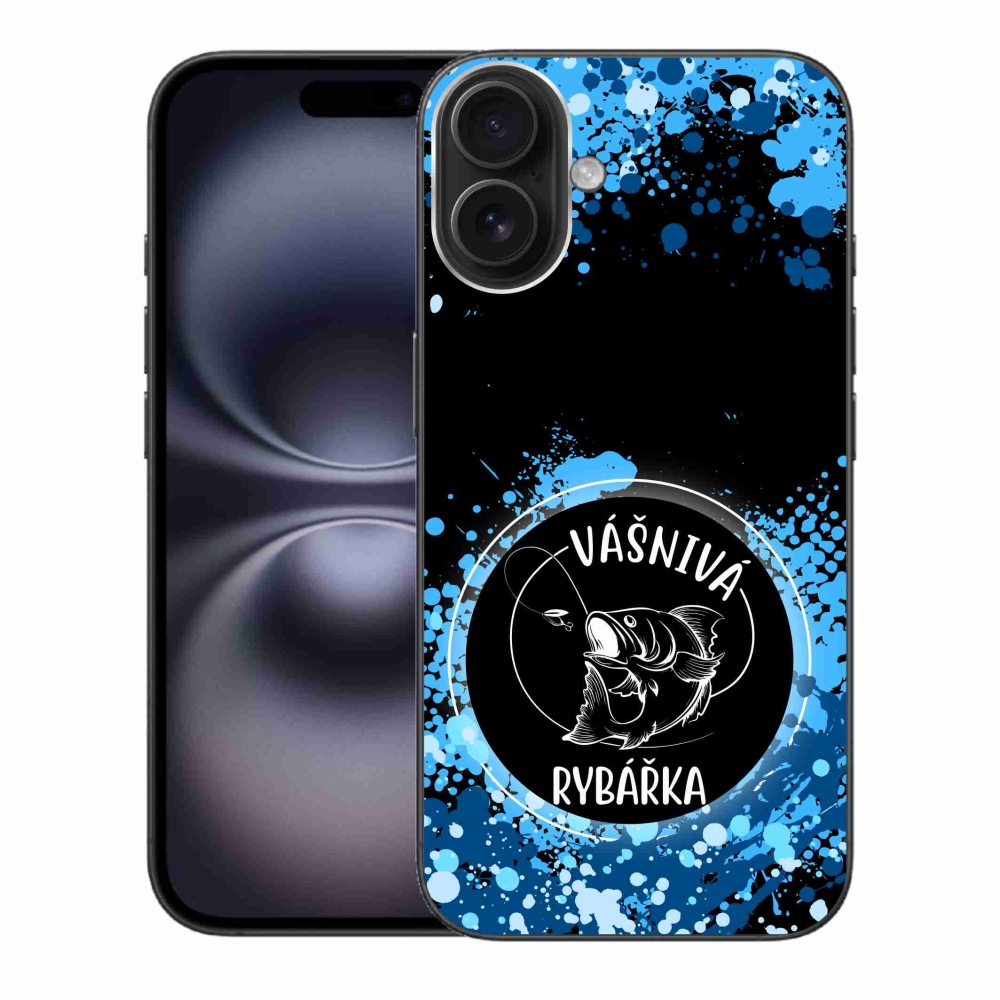 Gelový kryt mmCase na iPhone 16 Plus - vášnivá rybářka černé pozadí