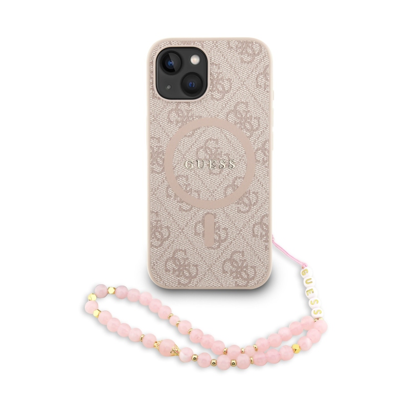 Guess PU Leather 4G Colored Ring Strap MagSafe Zadní Kryt pro iPhone 14 Pink