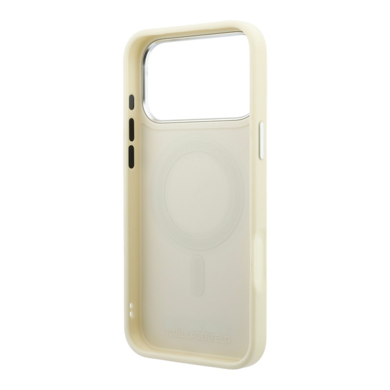 Karl Lagerfeld PU Saffiano Ring Stand MagSafe Zadní Kryt pro iPhone 18 Pro Beige