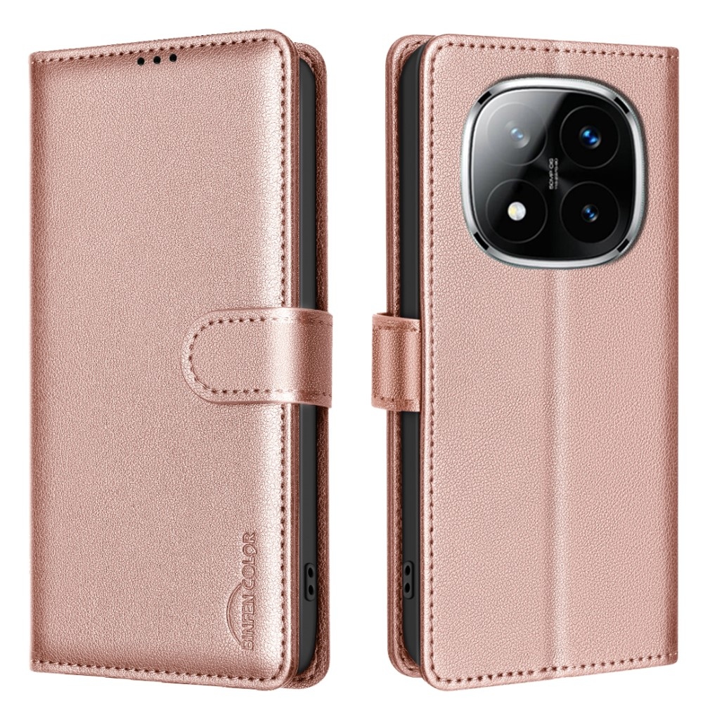 BINFEN knížkové pouzdro na Xiaomi Redmi Note 14 Pro 5G/Poco X7 5G/Note 14 Pro+ 5G - růžovozlaté