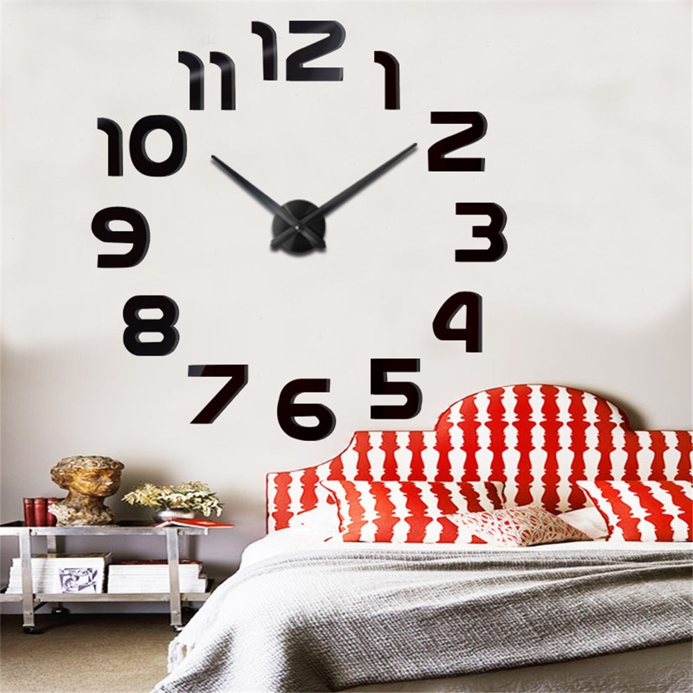 Moderní samolepicí nástěnné hodiny se zrcadlovým akrylovým efektem - černé