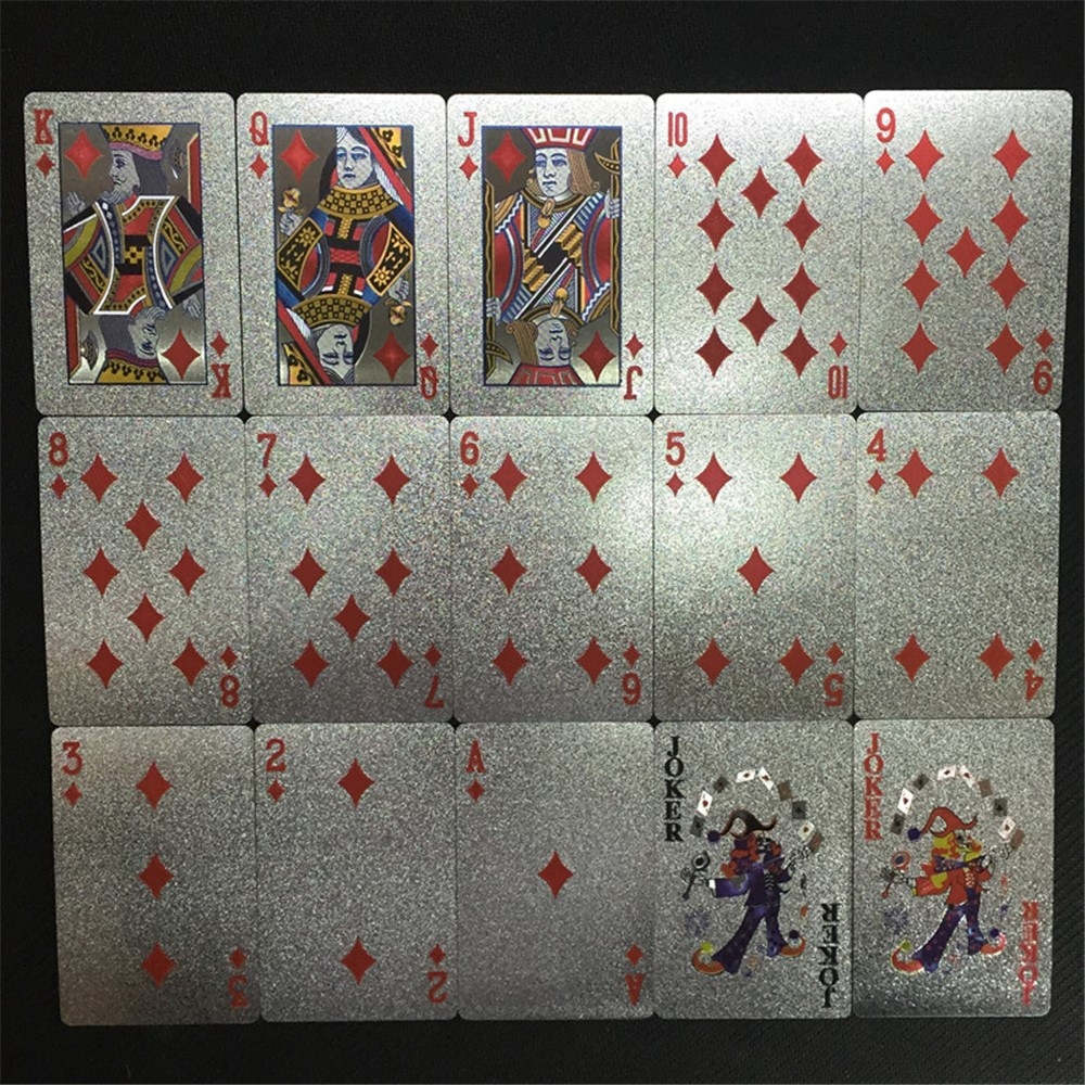 Voděodolné plastové hrací karty 100 dolarů ve stříbrném provedení 54 ks