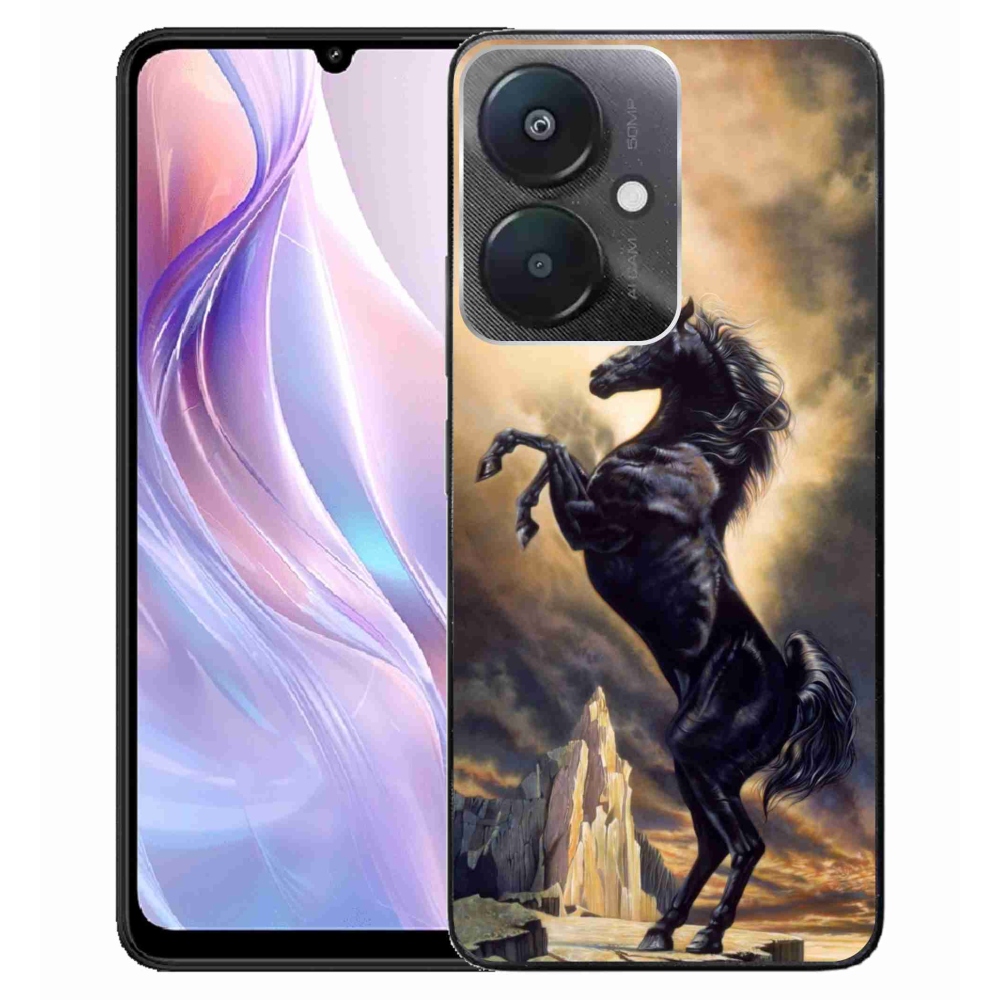 Gelový kryt mmCase na Xiaomi Redmi 13C 5G - černý kreslený kůň