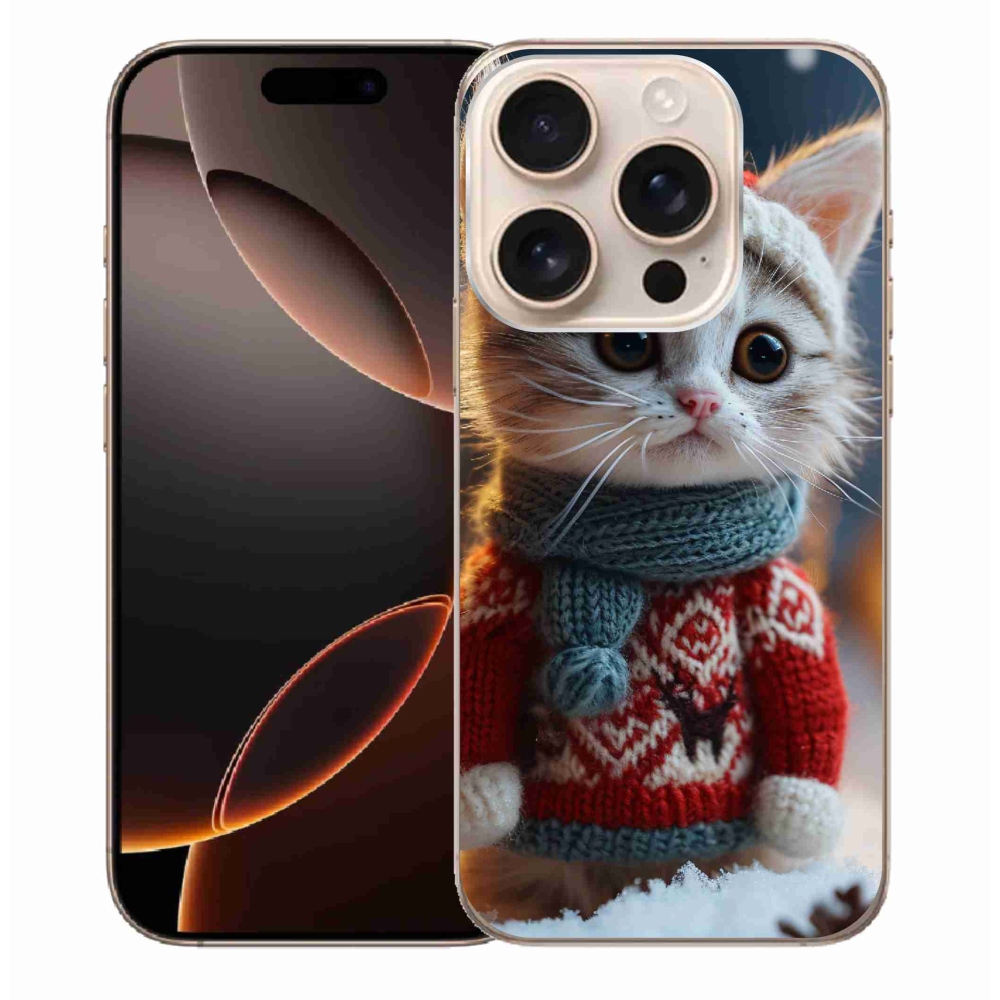 Gelový kryt mmCase na iPhone 16 Pro Max - kotě ve svetru
