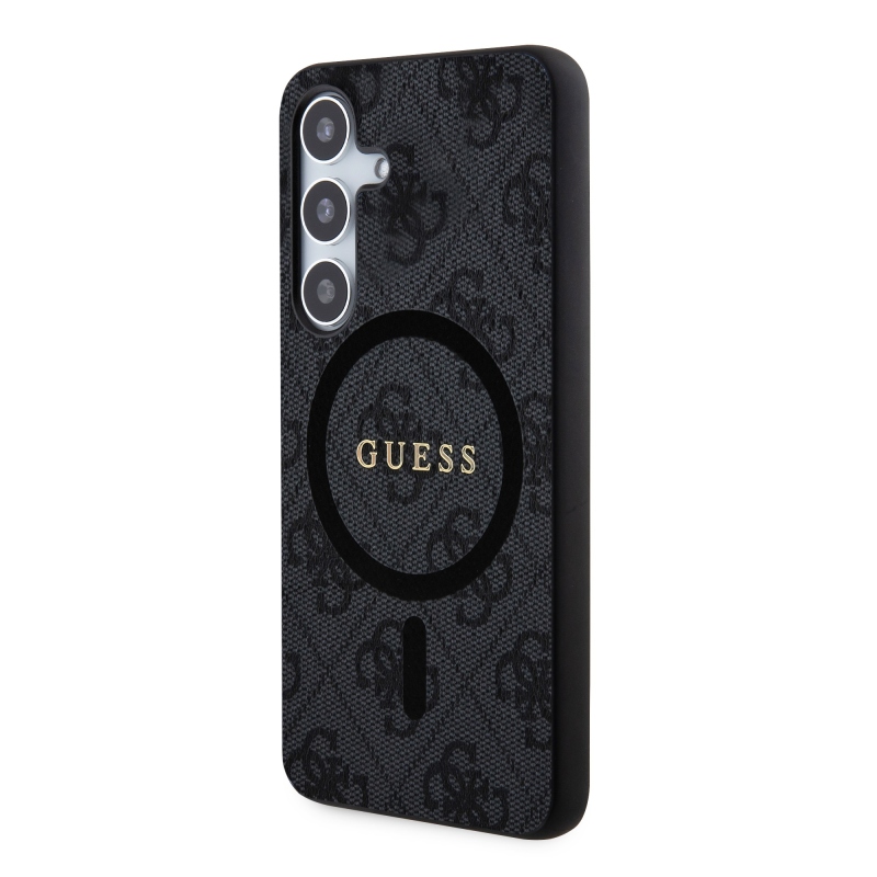 Guess PU Leather 4G Colored Ring MagSafe Zadní Kryt pro Samsung Galaxy S24 Black