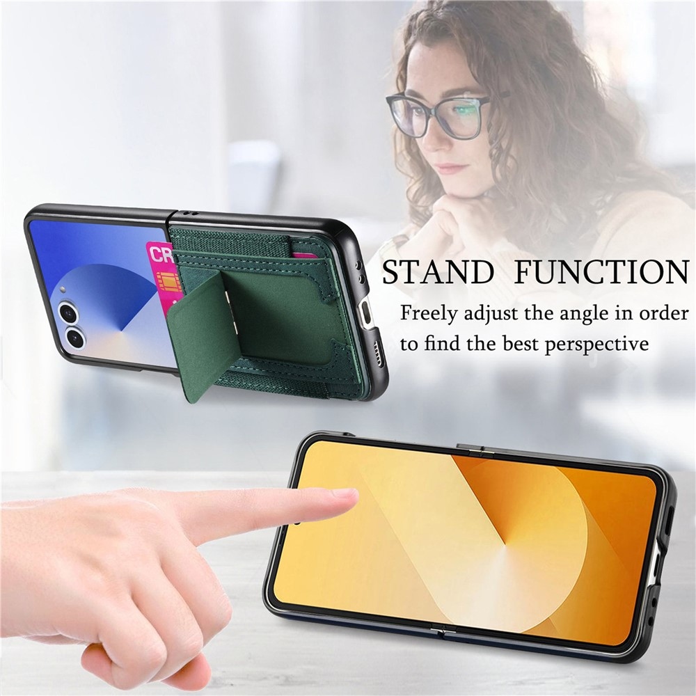 Luxurious plastový kryt s umělou kůží na Samsung Galaxy Z Flip7 5G - zelený