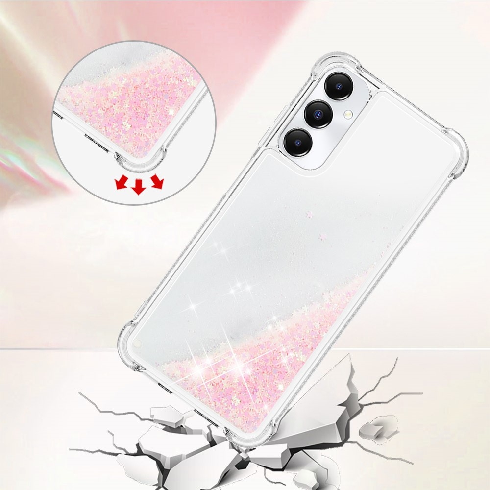 Glitter gelový přesýpací obal na Samsung Galaxy A05s - růžový/hvězdičky