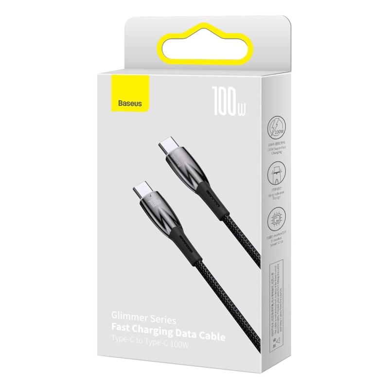 Baseus Glimmer Series Fast Charging Datový Kabel USB-C - USB-C 100W 1m Black