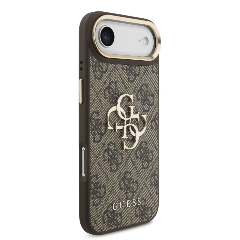Guess PU Leather 4G Metal Logo Gold Frame Zadní Kryt pro iPhone Air Brown