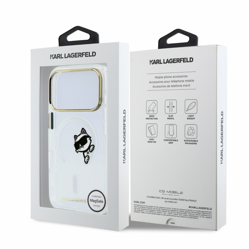 Karl Lagerfeld IML Choupette Peekaboo Magsafe Zadní Kryt pro iPhone 18 Pro Transparent
