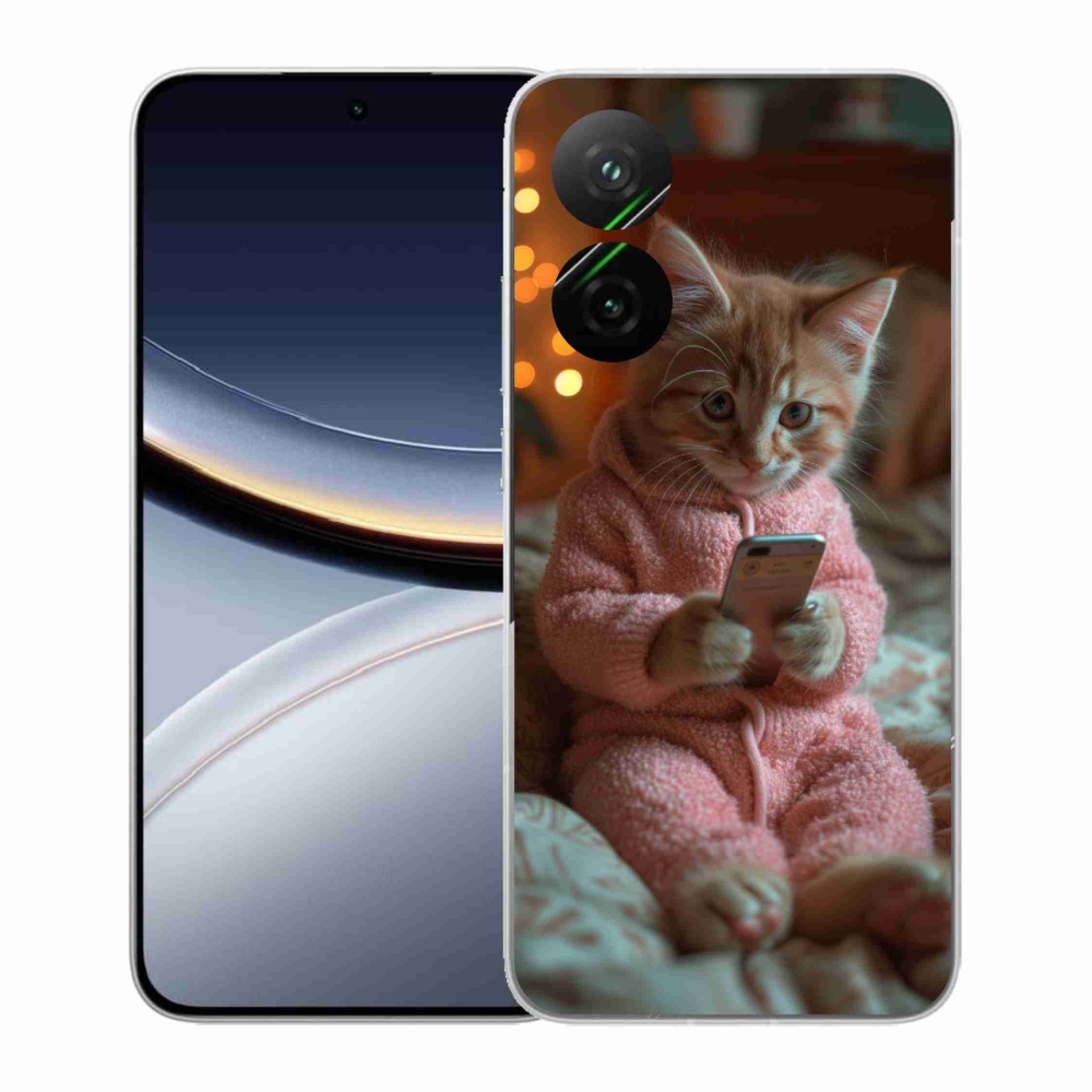 Gelový kryt mmCase na Xiaomi Poco F7 5G - kotě s mobilem