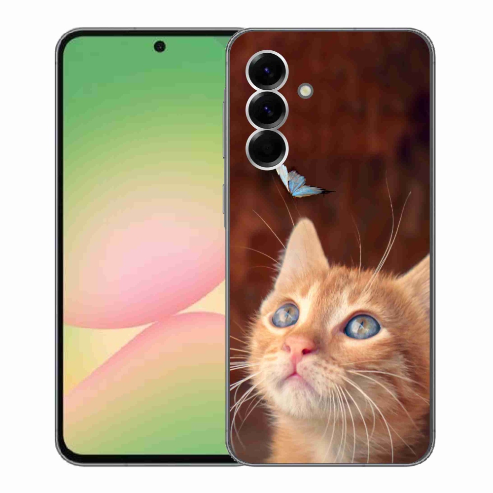 Gelový kryt mmCase na Samsung Galaxy A56 5G - motýl a kotě