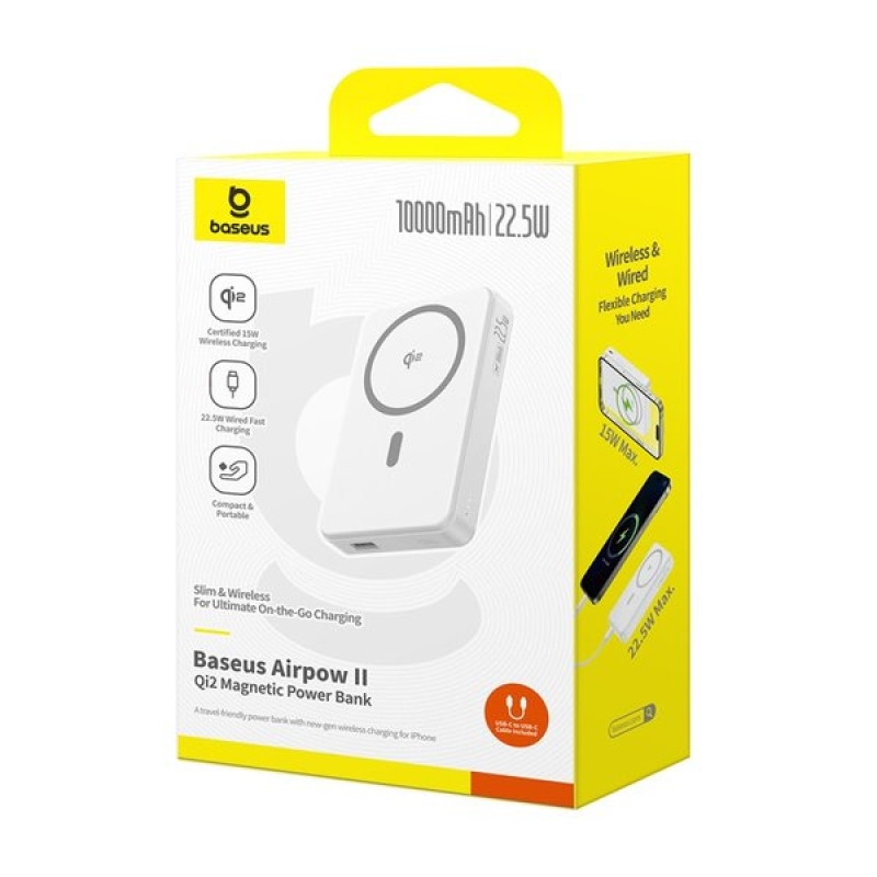 Baseus Airpow 2 22.5W Qi2 Magnetická Powerbanka 10000mAh Moon White