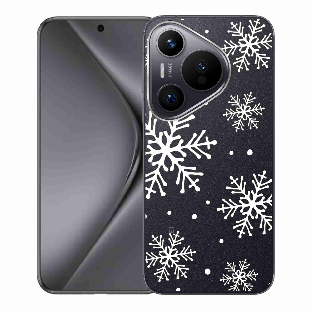 Gelový kryt mmCase na Huawei Pura 70 - bílé vločky na průhledném pozadí