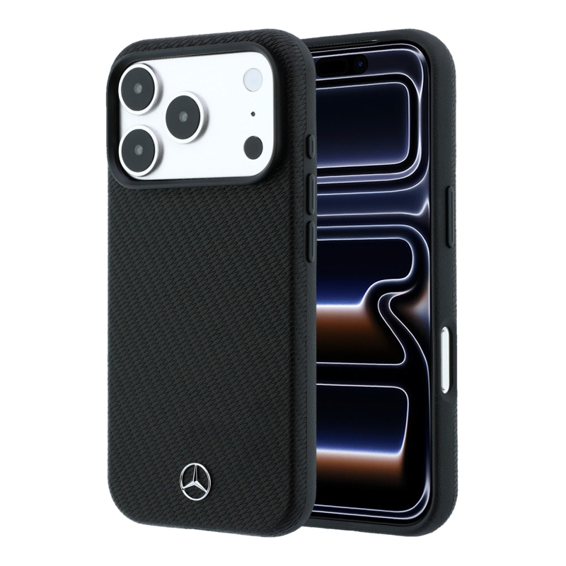 Mercedes PU Leather Wood Semi Wrap MagSafe Zadní Kryt pro iPhone 18 Pro Black