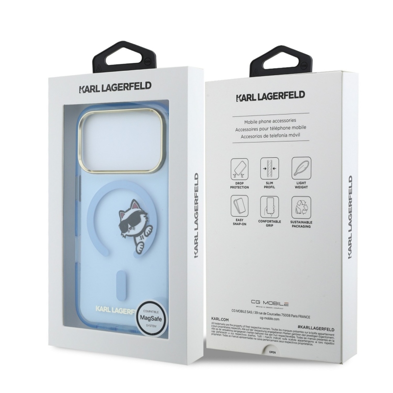Karl Lagerfeld IML Choupette Peekaboo Magsafe Zadní Kryt pro iPhone 18 Pro Blue