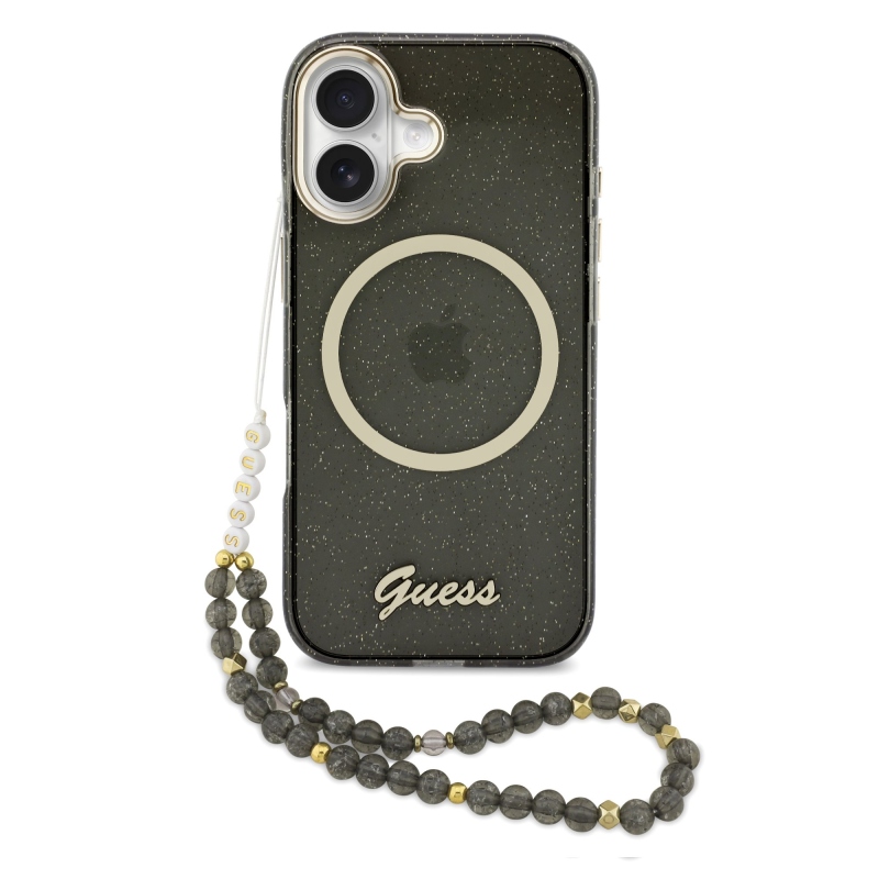 Guess IML Glitter Script Strap MagSafe Zadní Kryt pro iPhone 17 Black