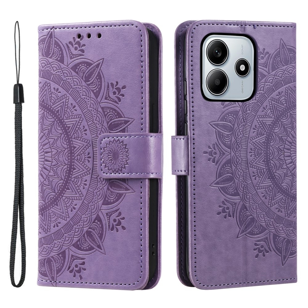 Mandala knížkové pouzdro na Xiaomi Redmi Note 14 5G - fialové
