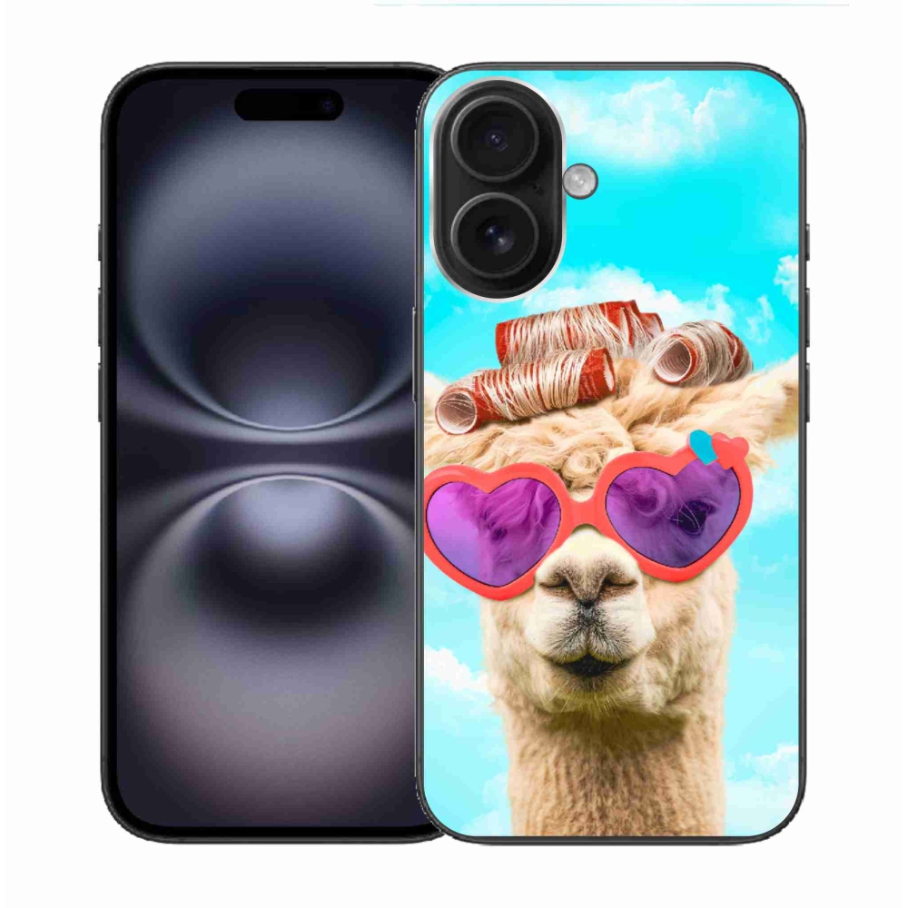 Gelový kryt mmCase na iPhone 16 - lama s brýlemi
