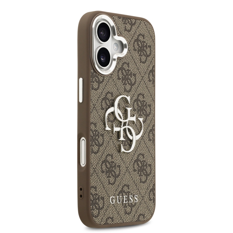 Guess PU 4G Metal Logo Zadní Kryt pro iPhone 17 Silver Brown