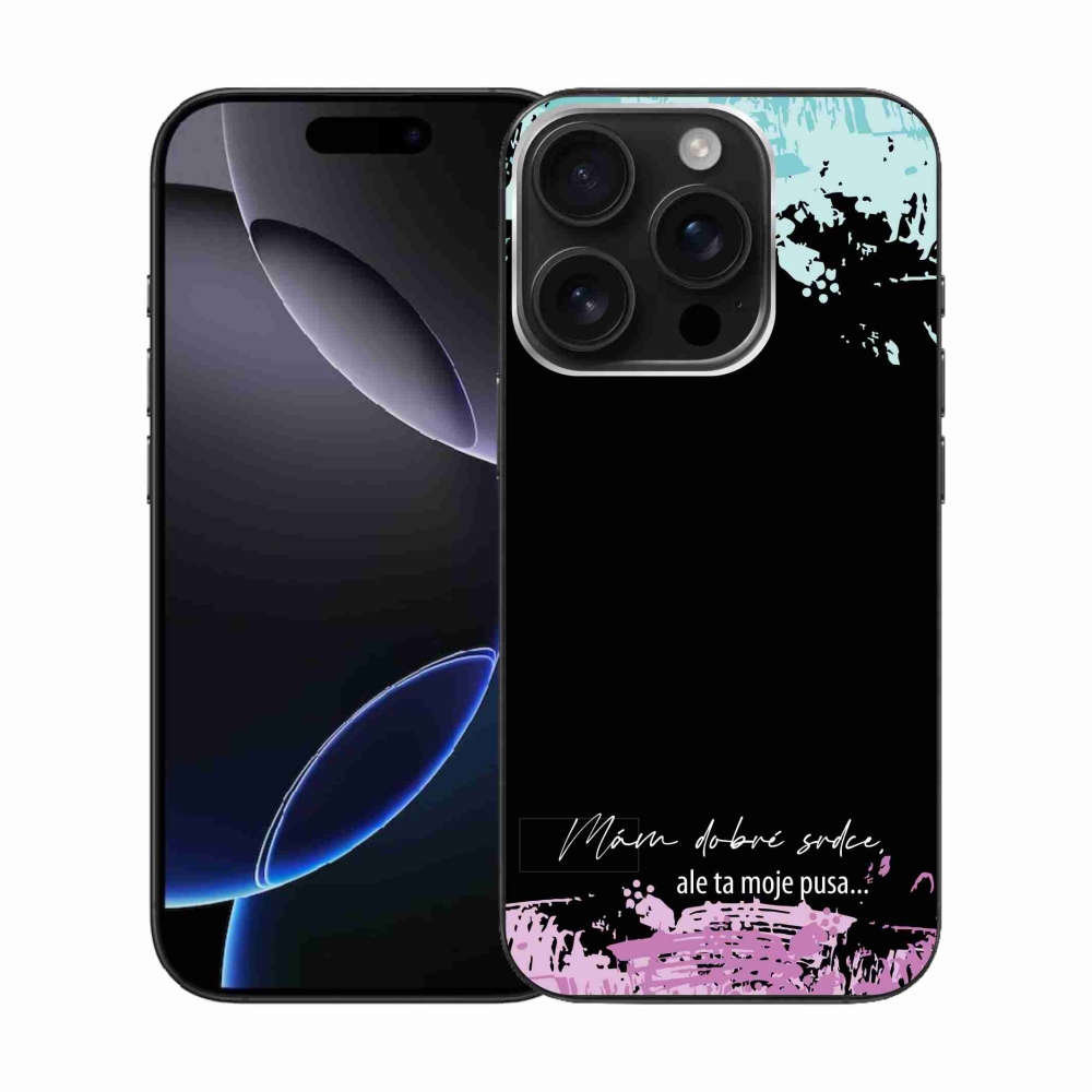 Gelový kryt mmCase na iPhone 16 Pro - vtipný text 3 černé pozadí