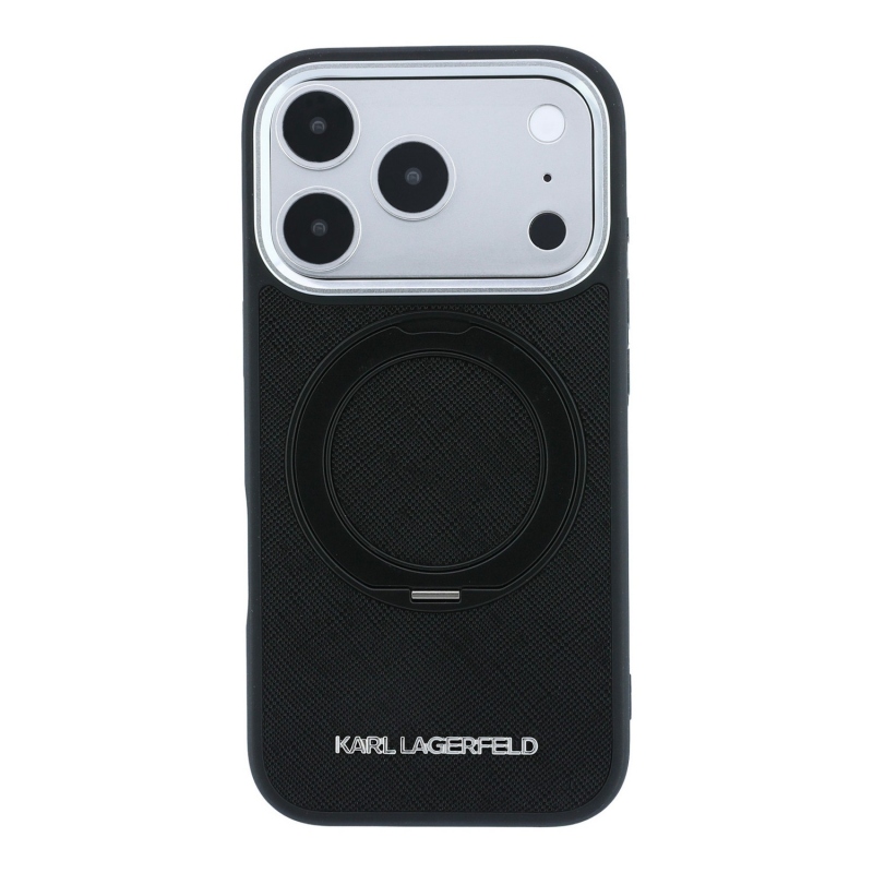 Karl Lagerfeld PU Saffiano Ring Stand MagSafe Zadní Kryt pro iPhone 18 Pro Max Black