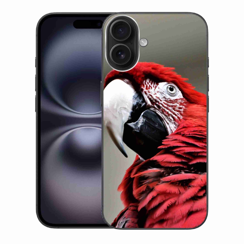 Gelový obal mmCase na iPhone 16 Plus - papoušek ara červený