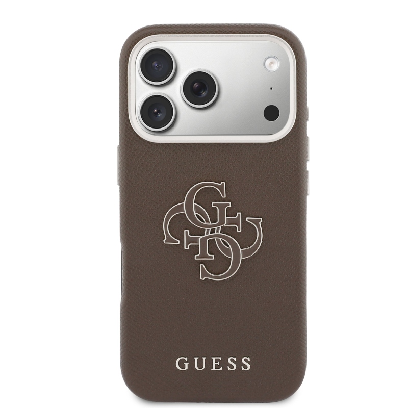 Guess PU Resin Logo Zadní Kryt pro iPhone 17 Pro Brown