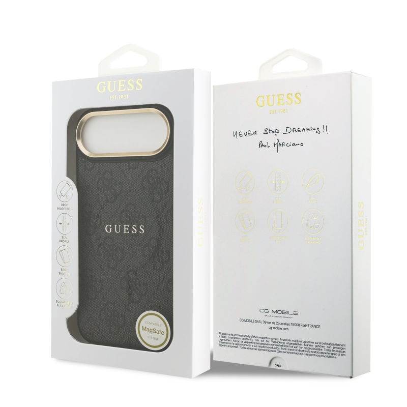 Guess PU Leather 4G Gold Frame MagSafe Zadní Kryt pro iPhone Air Black