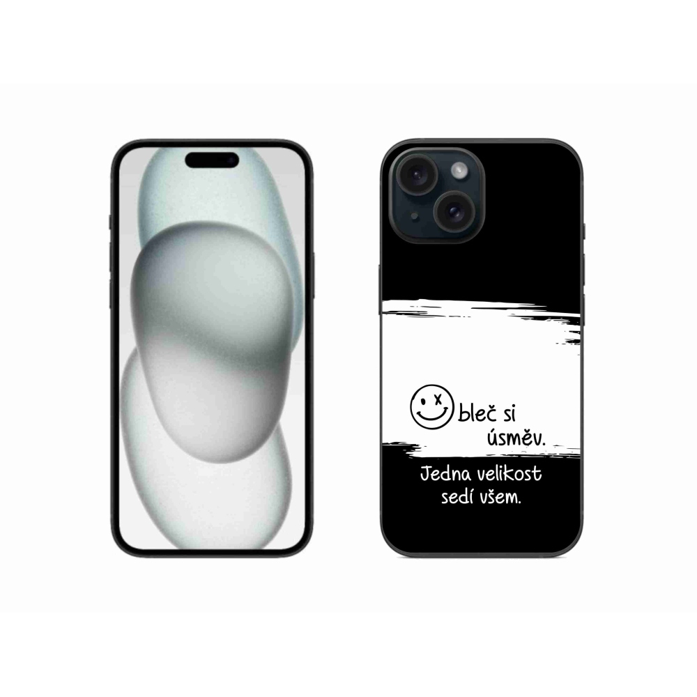 Gelový kryt mmCase na iPhone 15 - vtipný text 8 bíločerné pozadí