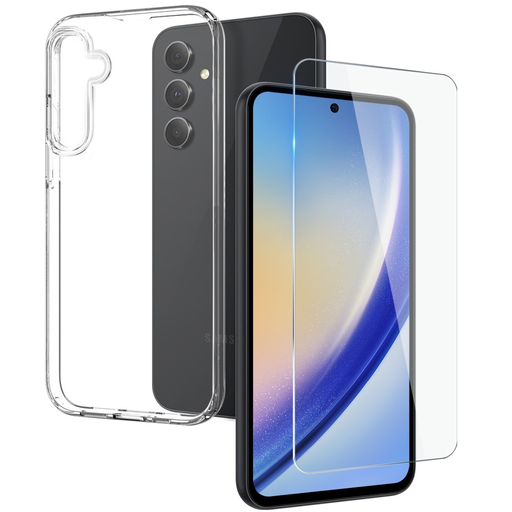 NORTHJO průhledný gelový obal + tvrzené sklo na Samsung Galaxy A55 5G - průhledný