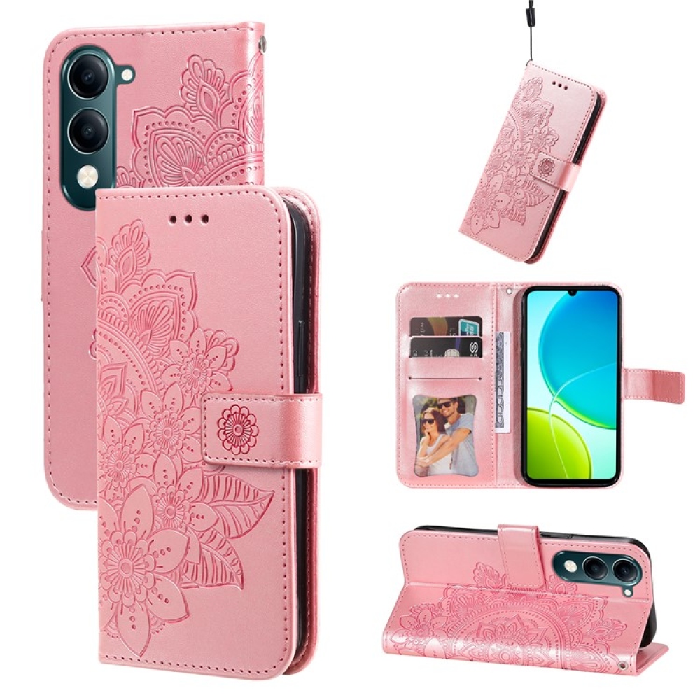 Floral knížkové pouzdro na Vivo Y29s 5G - růžové