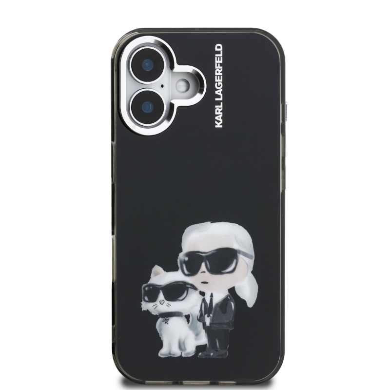 Karl Lagerfeld IML Aquarelle Karl and Choupette Zadní Kryt pro iPhone 16 Black