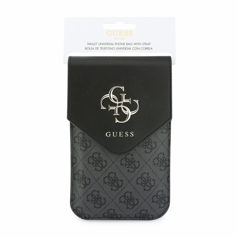 Guess PU Leather+Grained 4G Metal Logo Taška na Telefon Black