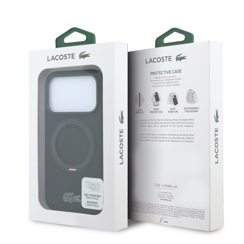 Lacoste PVC Petit Pique Semi Wrap Ring Stand MagSafe Zadní Kryt pro iPhone 18 Pro Black