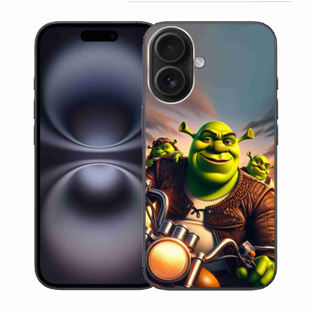 Gelový kryt mmCase na iPhone 16 - shrek na motorce