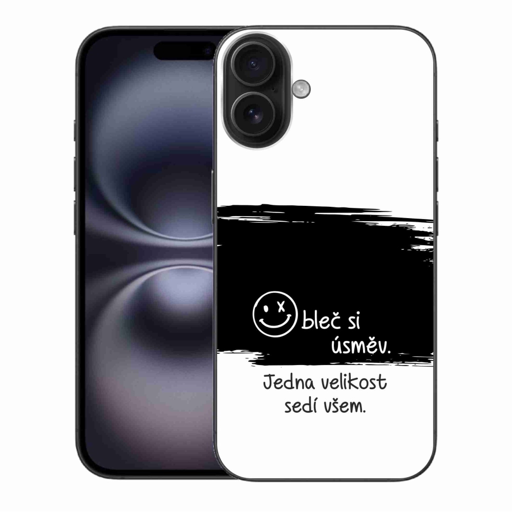 Gelový kryt mmCase na iPhone 16 Plus - vtipný text 8 černobílé pozadí