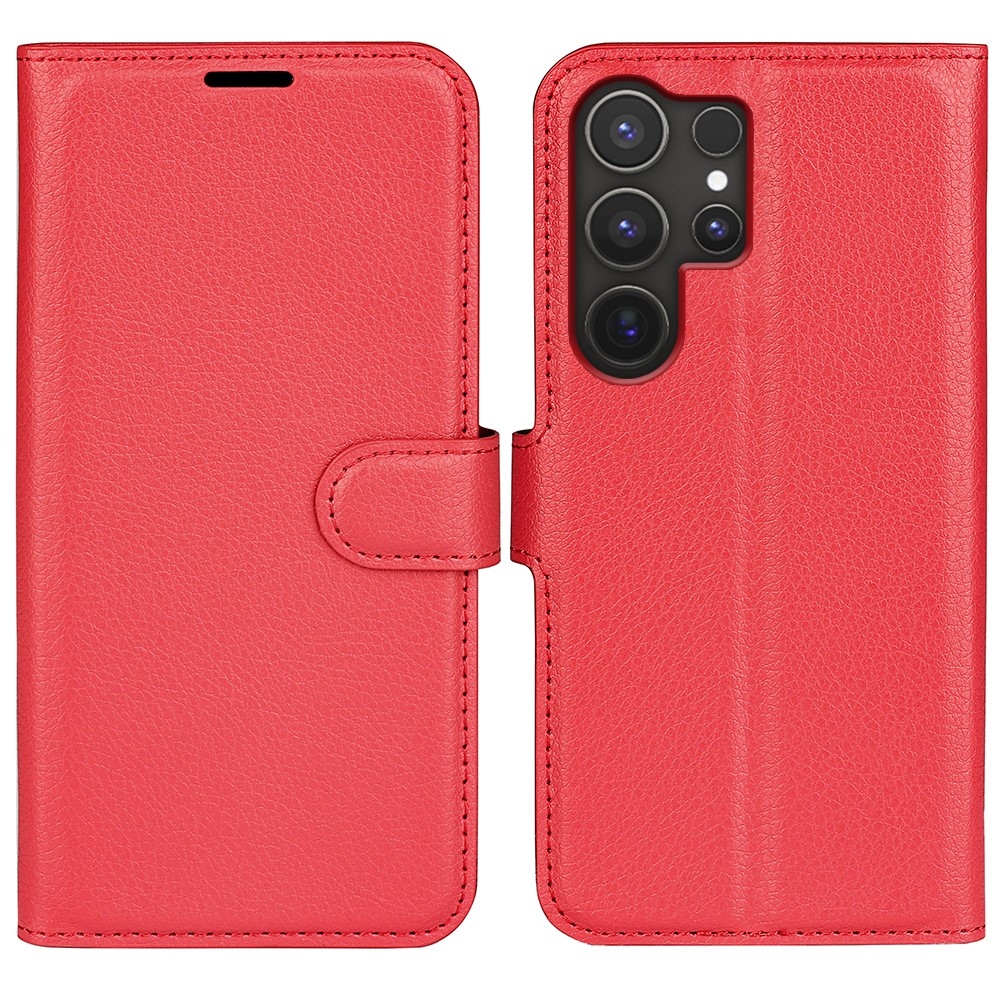 Litchi knížkové pouzdro na Samsung Galaxy S25 Ultra - červené