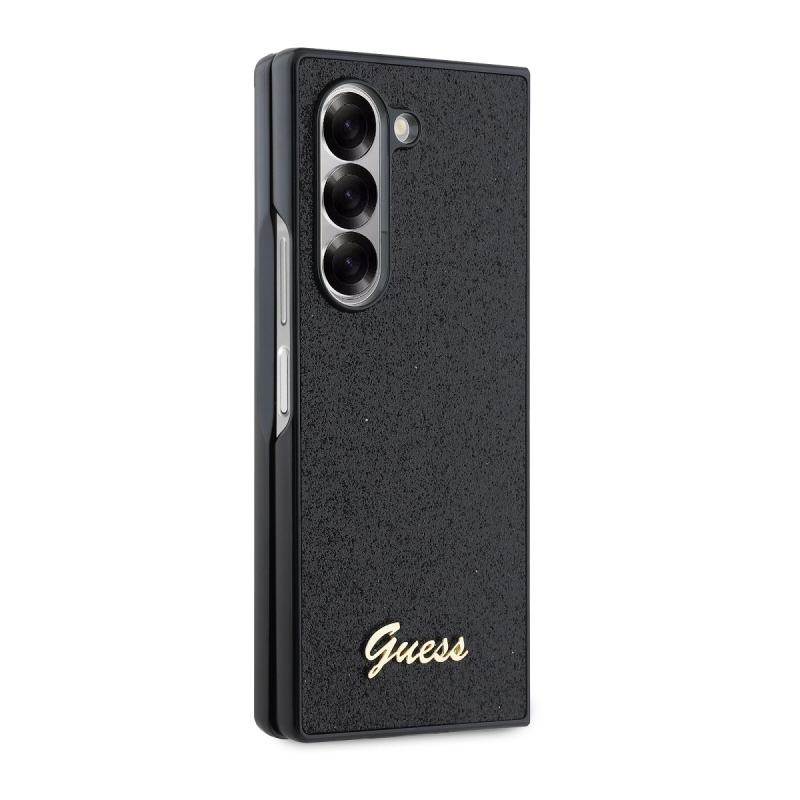 Guess PC/TPU Glitter Flakes Metal Logo Zadní Kryt pro Samsung Galaxy Z Fold 6 Black