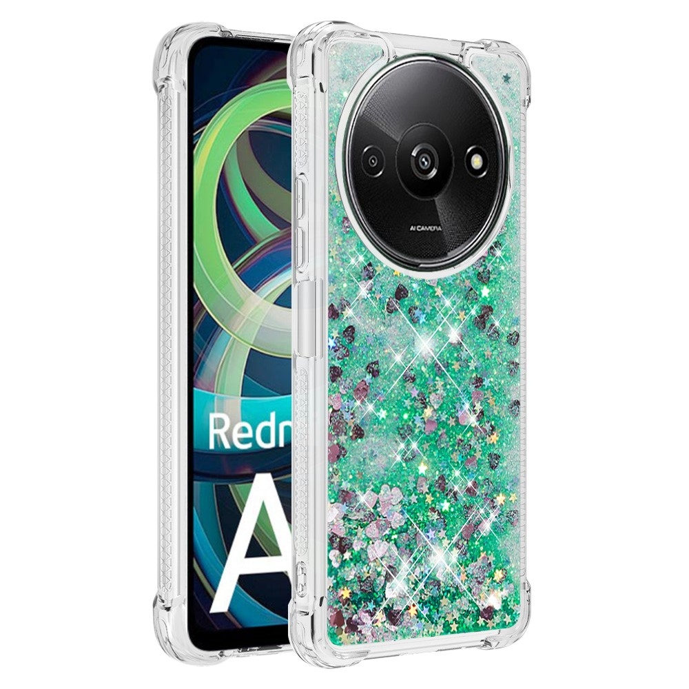 Glitter gelový přesýpací obal na Xiaomi Redmi A3 - zelený/srdíčka