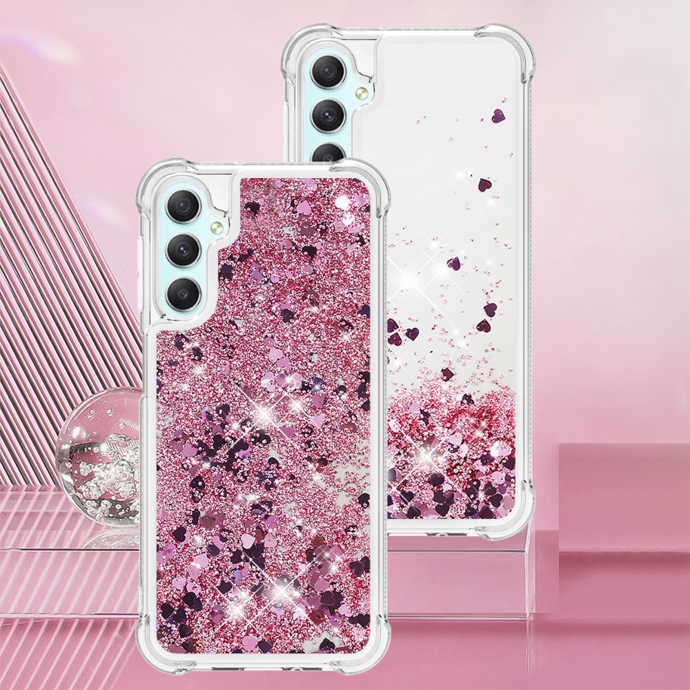 Glitter přesýpací gelový obal na Samsung Galaxy A24 - růžovozlatý/srdíčka	