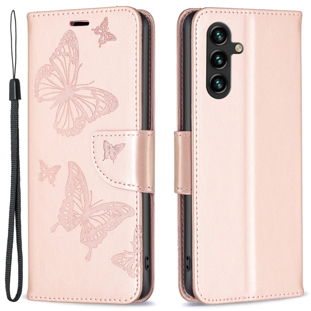 Butterfly knížkové pouzdro na Samsung Galaxy A15 4G/5G - růžovozlaté