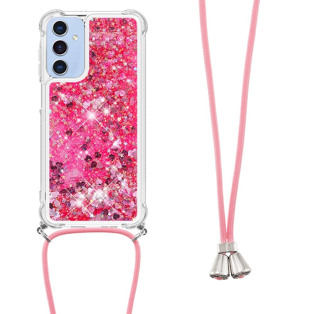 Glitters přesýpací gelový obal se šňůrkou na Samsung Galaxy A26 5G - růžový/srdíčka
