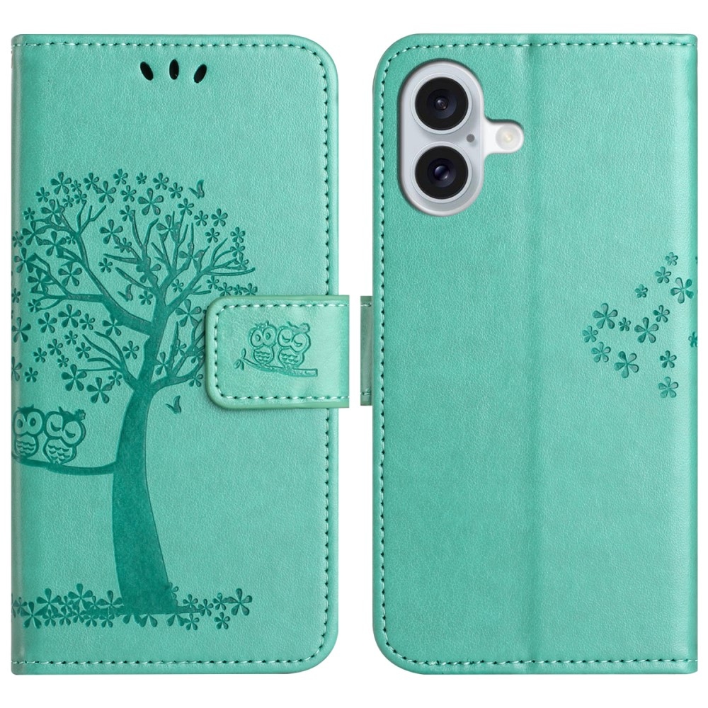 Tree knížkové pouzdro na iPhone 16 - modrozelené