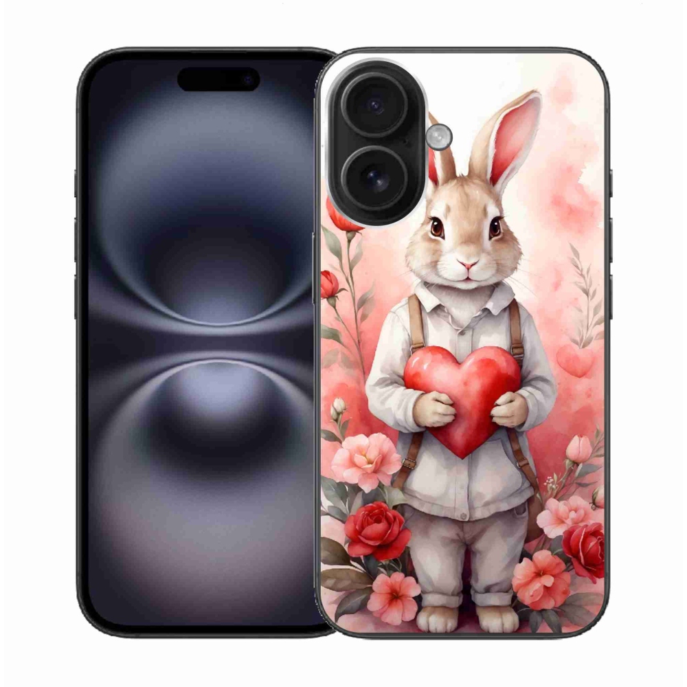 Gelový kryt mmCase na iPhone 16 - zajíc se srdíčkem