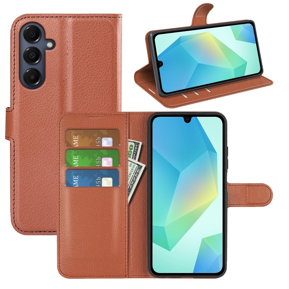 Litchi knížkové pouzdro na Samsung Galaxy A17 5G - hnědé