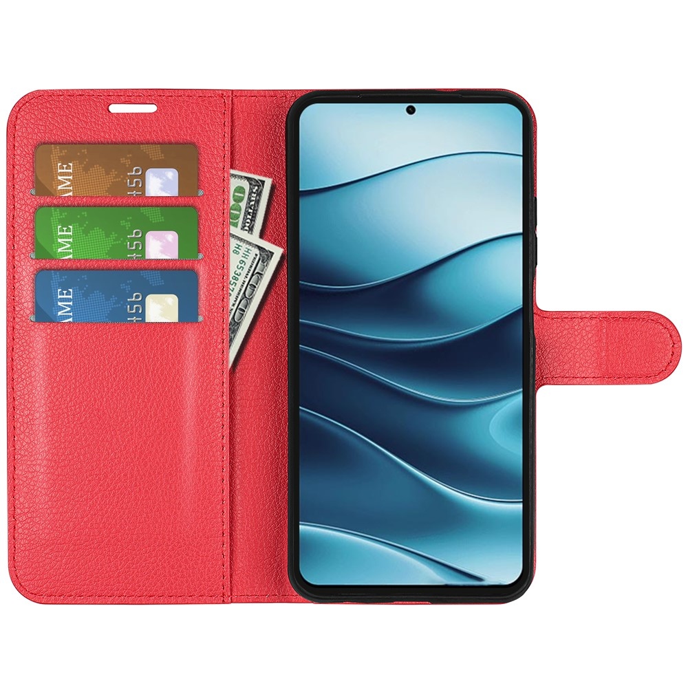 Litchi knížkové pouzdro na Xiaomi Redmi Note 14 5G - červené