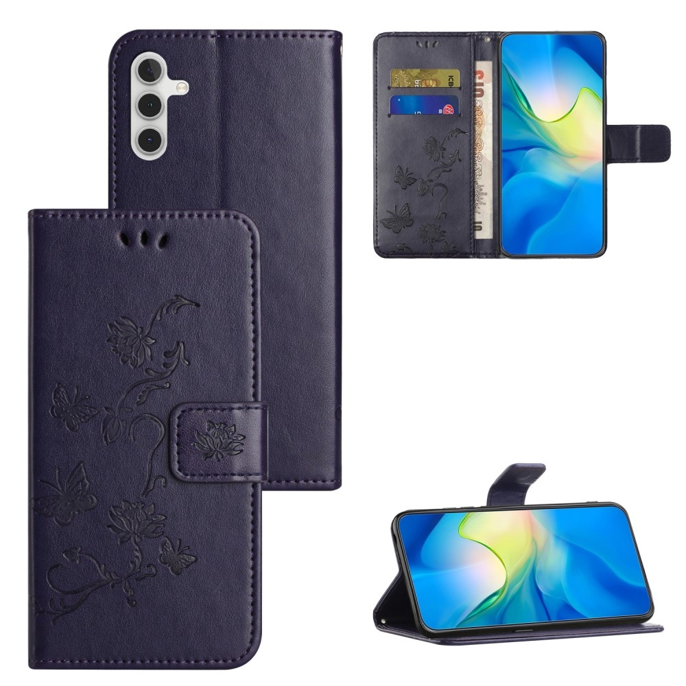 Flower knížkové pouzdro na Samsung Galaxy A05s - tmavěfialové