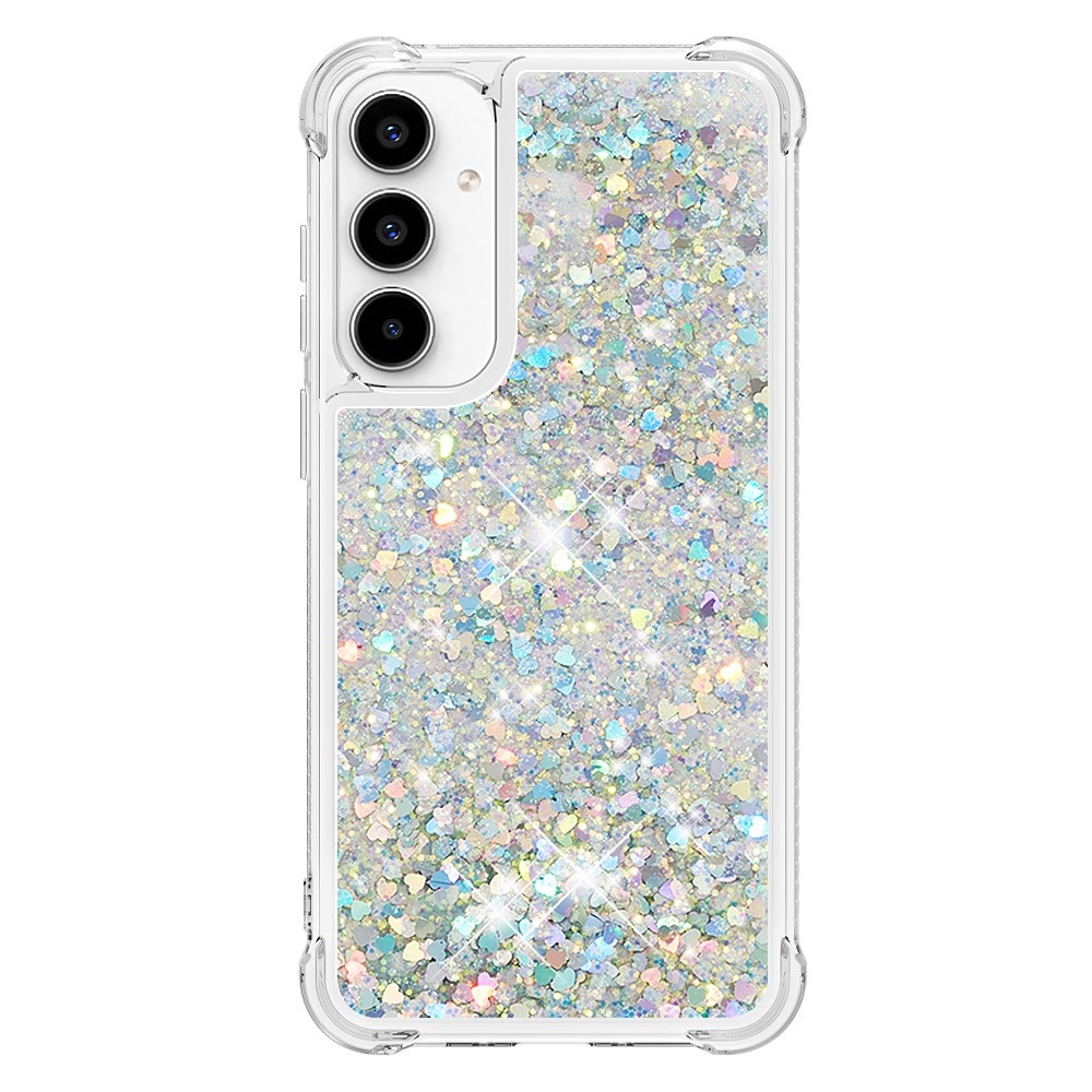 Glitter gelový přesýpací obal na Samsung Galaxy A35 5G - stříbrný/srdíčka